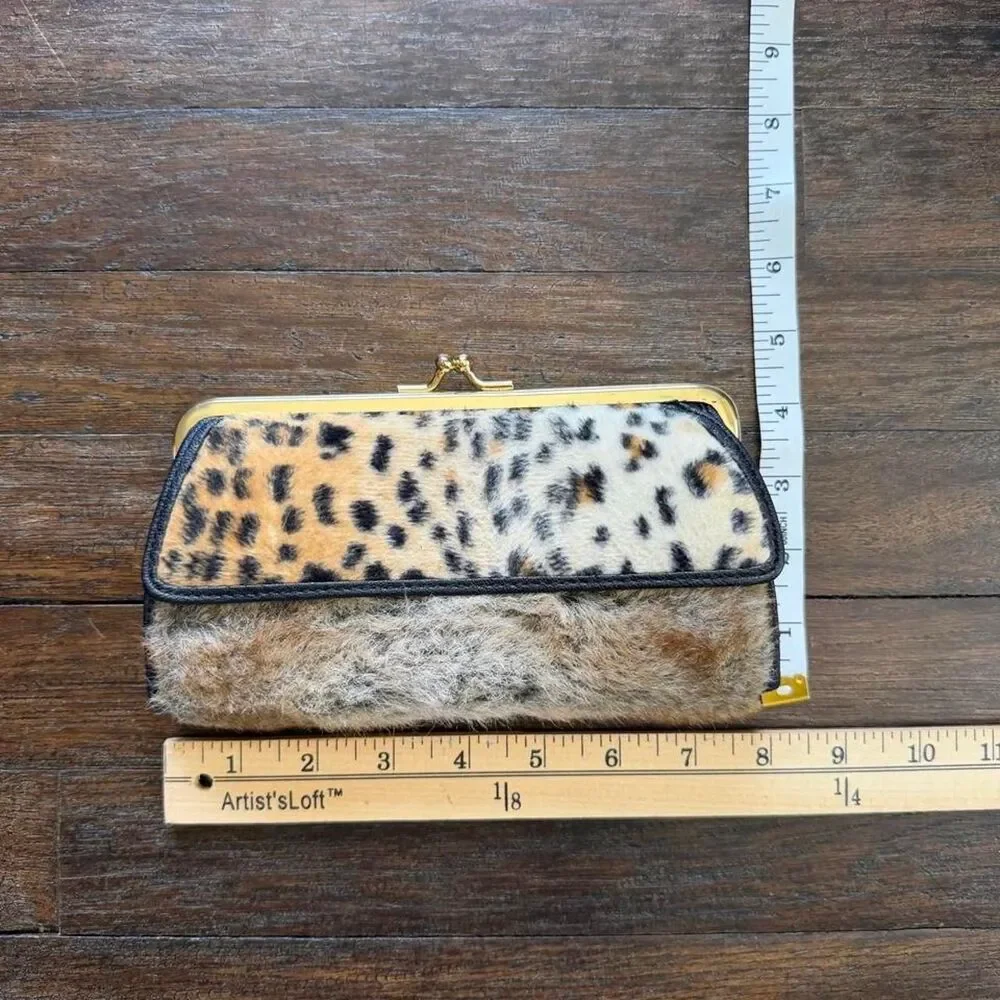 vintage 90s y2k Guang Tong faux fur leopard wallet RARE